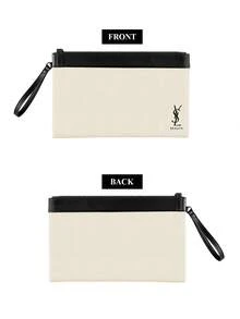 Yves Saint Laurent Materiel Beauty Large Wristlet Makeup Bag, White And Black Zipper Cosmetic Case With Detachable Strap, 240x150mm, Women Makeup Bag For Travel And Daily Use - White Black - View 4