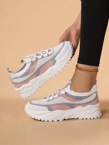 Women Breathable Knit Sneakers Lightweight Soft Sole Casual Daily Walking Shoes - Pink - View 12