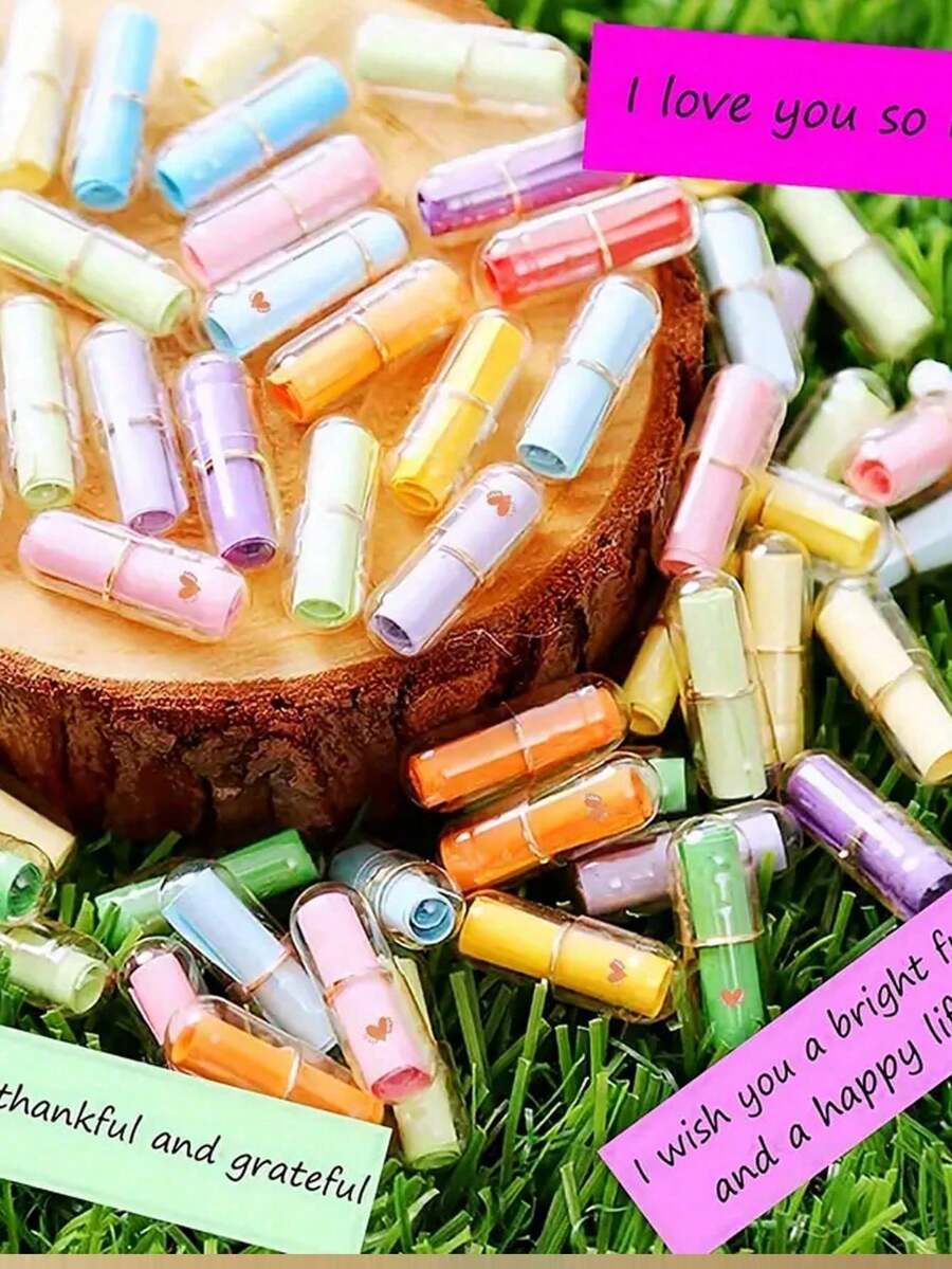50颗透明迷你许愿胶囊纸条，爱情胶囊，情人节、母亲节、毕业典礼礼物