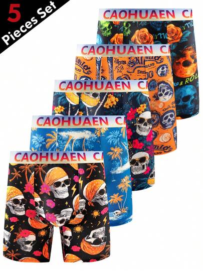 5 Stücke/Pack Herren Mode Lange Boxershorts, dünne atmungsaktive Unterwäsche