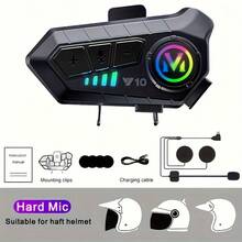 1 pieza Auriculares para casco de motocicleta, con sonido Hi-Fi, cancelación de ruido, altavoces para casco, auriculares para casco, conectividad inalámbrica 5.3 con tiempo de espera súper largo, kit de manos libres para llamadas telefónicas - Negro - Ver 5