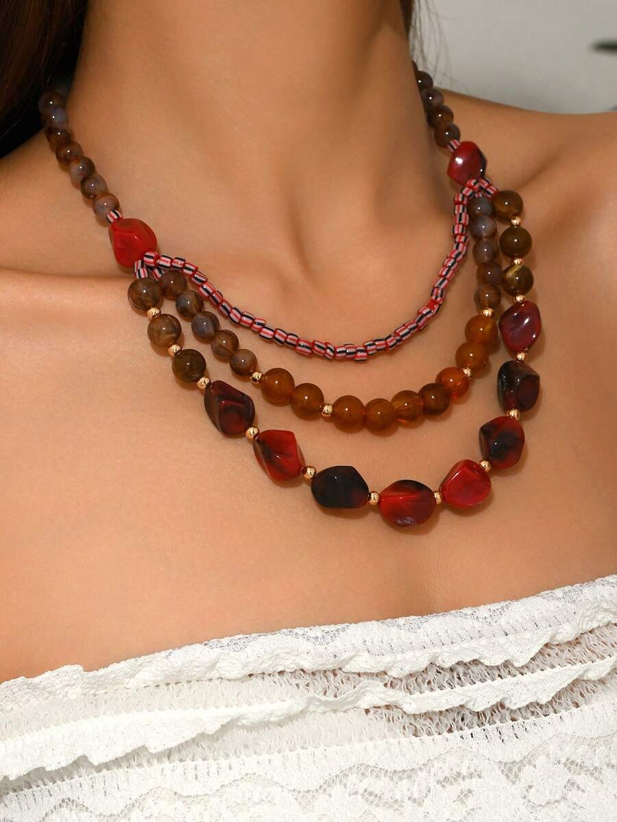 1 hạt nhựa màu đen, nâu, kaki phong cách Bohemian cổ điển thanh lịch, hạt CCB, hạt chấm bi tráng men tự làm, hạt tròn nhựa giả ngọc bích kèm dây kim loại, thích hợp cho áo len, gợi cảm, thường ngày, tiệc tùng, ngày lễ, mặc mọi mùa, ngày lễ tình nhân, lễ tạ ơn, làm quà tặng bạn bè. Màu sắc họa tiết hoa nhựa ngẫu nhiên, mỗi hạt nhựa có một chút vết đúc - Nhiều màu - Xem 1