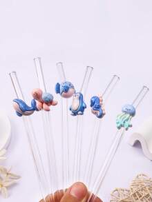 1/2PCS Marine Animal Glass Straws,Playful Reusable Bent Straws For Boba Tea, Iced Coffee & Smoothies. Perfect For Beach Parties, Cafes & Holiday Celebrations. Creates Festive Ocean-Themed Atmosphere. Ideal Gift For Adult Collectors. - Clear - View 5