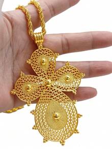 Bộ dây chuyền mặt thánh giá hợp kim kẽm mạ vàng 24K, dài 80cm, phụ kiện cổ điển để đeo hàng ngày - Vàng 4 - Xem 13