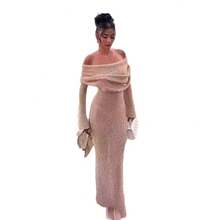 European And American Hot-Selling Off-Shoulder Long Sleeve Dress Elegant Fashion Casual Long Dress Solid Color Strapless Dress Women's Clothing - 白色 - 查看 5