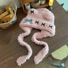Cute Bear Ear Bowknot Atmosphere Cold-Proof Autumn Winter Hat For Women Best Friend Same Style Windproof Ear Protection Warm Hat - White - View 7