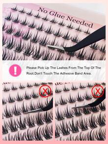 60pcs C-Curl Self-Adhesive Individual Lashes Set, 8-16mm, DIY Eyelash Extension Kit With Tweezers And Lash Curler, No Glue Needed, Segment Lashes With Pointed Tips - 黑色 - 查看 6