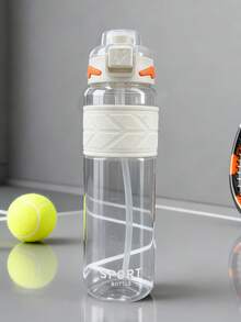 1pc 1000ml/32oz Large Capacity Transparent Straw Sports Water Bottle, Lightning Pattern Lid, Stylish & With Straw & Carrying Strap, Leak-Proof, Multiple Colors Available, Suitable For Sports, Basketball, Soccer, Camping, Outdoor Travel, Holiday Gift