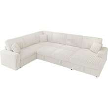 130'' Sofa Bed, Convertible Pull Out Sleeper Couch With Storage, Modern 6-Seater Sleeper Sofa For Living Space, Stylish Living Room Furniture, Faux Fur White Sofa - 白色 - 查看 8