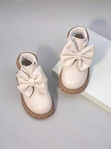 Toddler Girls Autumn/Winter New Ankle Boots, Low-Top Children Boots, Casual Thick Sole Little Girl Cute Bow Leather Boots