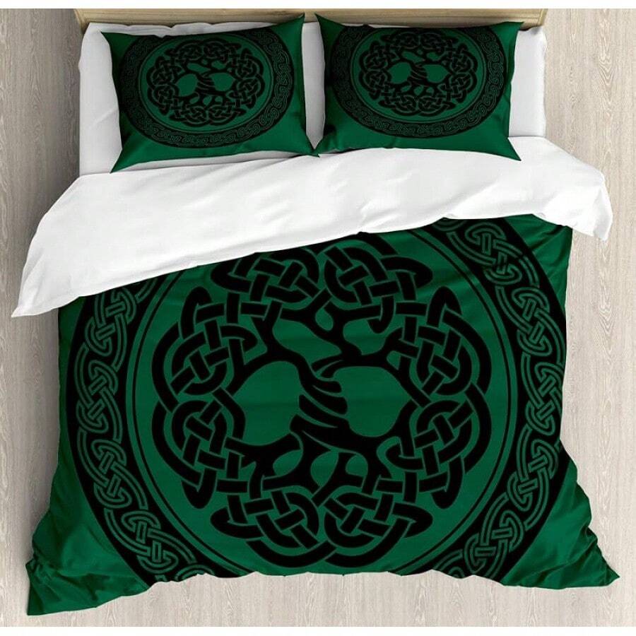 Winter Duvet Cover Set, Merry Theme Delicate Snowflakes, Vintage Holiday Pattern, 3 Piece Bedding Set With 2 Pillow Shams, Size, Teal White - Forest Green Black - View 1