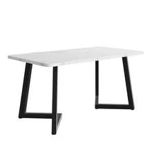 Rectangular Dining Table 117 X 68 Cm (1 Piece), Metal Frame, Modern Marble Pattern, Metal Legs, Ideal For The Dining Room Or Living Room, Black And White. - White - View 9