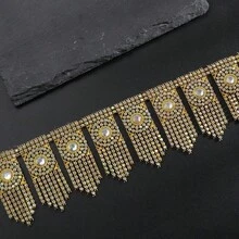 6.5厘米宽精致金银色水钻链蕾丝，适用于新娘发饰、服装DIY、珠宝装饰 - 多色 - 查看 3