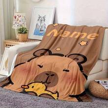 1pc Custom Capybara Cute Pattern Printed Flannel Blanket, Soft & Warm, Suitable For Sofa, Office, Bed Or Camping - Multifunctional Gift, All Seasons - Multicolor - View 2