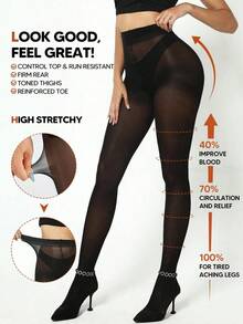 1Pair Women Solid Slim Fit Sheer Casual Tight, For Daily - màu đen - Xem 7