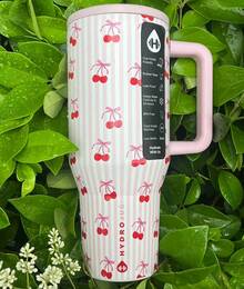 NEW HydroJug Traveler - 32 Oz 40 Oz Water Bottle With Handle & Flip Straw - Fits In Cup Holder, Leak Resistant Tumbler-Reusable Insulated Stainless Steel & Rubber Base - Gifts For Women & Men, - Pink Sweet Cherry - 查看 10