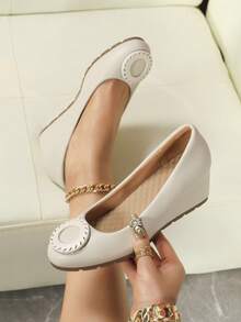 Women's Fashion Wedge Heel Soft Comfortable Slip-On High Heels - Beige - View 1