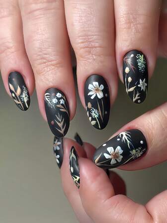 Elevate Your Style With 24pcs Almond Shape Press On Nails Elegant Autumn Forest Style Cute White Brown Botanical Fake Nails Fashionable Moonlit Night Meadow Landscape Fake Nails Beautiful White Star Lavender Black Fake Nails Full Cover Fake Nail Set For Women And Girls Includes Nail Salon With 1 Piece Of Jelly Gel And 1 File Stri Jelly Gel Random Shipment