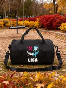 A Brand New Customizable, Cute, Minimalist, And Fashionable Mini Printed Fun Ghost Handbag, Very Suitable For The Back-To-School Season. This Travel Bag Features A Zipper Design, Nylon Material, And Can Be Worn On The Shoulder Or Cross-Body. - Black - View 9