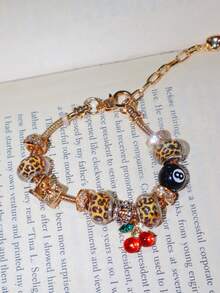 1 件 8 球台球吊饰可调节手链、1 件星形和十字吊饰手链、1 件豹纹和极简主义吊饰手链、可调节情侣手链 - 銀色 - 查看 7