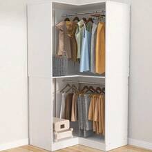 110'' Set Of 3 Corner Closet Organizer System With Wood Drawers And Hanging Rods - trắng - Xem 14