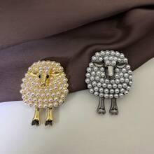 1 szt. Modna broszka ze stopu ze sztucznej perły w kształcie uroczej owcy, idealna na świąteczne przyjęcie, kurtkę, plecak, akcesorium dekoracyjne - jagnięcina - Zobacz 4