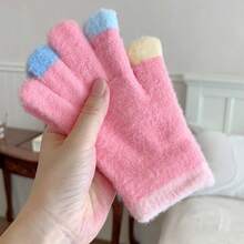 1PC Colored Macaron Woolen Warm Gloves, Cold-Proof And Antifreeze Handwritten Characters, Five Fingers, Gifts For Family And Friends, Daily Attendance Street Party Activities, Halloween Christmas Gifts For Family And Friends Are The First Choice - Màu Hồng  Dưa hấu - Xem 7