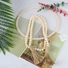 1pc 16mm Rustic Wooden Beads 58 Inches Long, Garland With Jute Tassels Farmhouse Vintage Decors, Festive Table & Living Room Handcrafted Home Ornaments Accessories - Wood Color - View 5