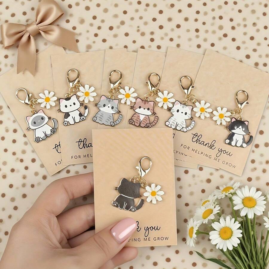 3 قطع مجموعة سلسلة مفاتيح بشكل قطة كرتونية وعباد الشمس، تتضمن 3 بطاقات شكر تحفيزية، مناسبة لسلاسل المفاتيح وديكور العبوات والأقلام، مثالية للاستخدام اليومي والديكور، وهي هدية مفكرة للعائلة والأصدقاء، مناسبة للعودة إلى المدرسة وأعياد الميلاد وغيرها - متعدد الألوان - مشاهدة 1