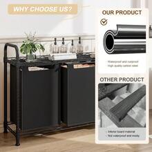 Laundry Basket 135L 3 Section Pull Out Laundry Clothes Hamper With Large Top Shelf Laundry Sorter With 3 Pull-Out And Removable Bags For Laundry Room Bedroom Bathroom And Dorm Black - Black - View 6