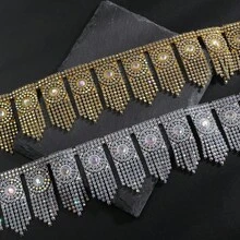 6.5厘米宽精致金银色水钻链蕾丝，适用于新娘发饰、服装DIY、珠宝装饰 - 多色 - 查看 1