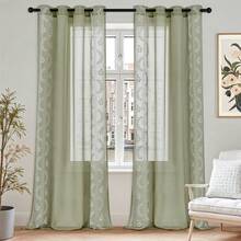 Vorhänge mit Ösen Gardinenschals 2er Set Vorhänge Wohnzimmer modern Schlafzimmer,Curtains Living Room Ösenschal Voile Gardinen Gardine lichtdurchlässig Vorhang Leinenoptik Weiß - Pastellgrün - Übersicht 3