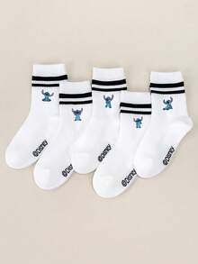 Disney 1/5 Pairs: Stitching Pattern, Stitching Couple Socks, Angel Design Kids Socks, Ruffle Socks, Bubble Socks, Bubble Ruffle Socks, Red & Black Striped White Ankle Socks, Girls Ankle Socks, Boys Ankle Socks, Children Ankle Socks, Daily Wear/Party Gift/Easter/Spring & Summer/Thin - Multicolor - View 16