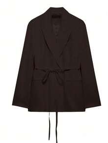 Áo khoác blazer nữ màu nâu có thắt lưng, thời trang và thanh lịch, phù hợp cho mùa xuân/hè, đi làm, công sở, đa năng, thích hợp cho mọi mùa. - màu nâu - Xem 1