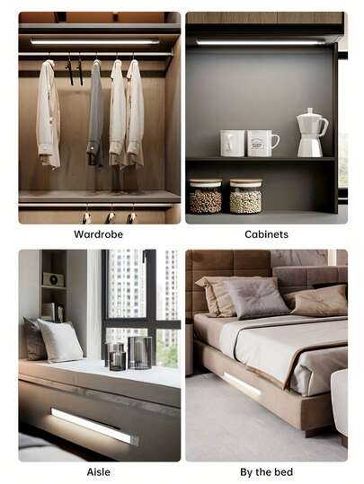 1pc LED Motion Sensor Cabinet Light, Under Counter Closet Lighting, Wireless Magnetic USB Rechargeable Kitchen Night Lights, Battery Powered Operated Verlichting Wardrobe Closets Cupboard Stairs Corridor Shelf Three s,7.87inch/11.8inch/15.7inch/19.7inch view 4