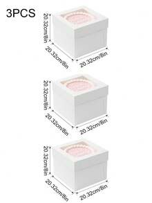 1/3pcs Cake Boxes With Window, 3 Sizes: 8inch/10inch/12inch, Reusable Baking Boxes For Takeout, White Large Cardboard Bakery Boxes With Lids, White Baking Boxes, Large Baking Boxes, Square Cardboard Cake Boxes, Suitable For Multi-Tier Cakes, For Baking, Cookies, Pastries, Pies, Valentine's Day, Wedding, Birthday, Candy, Chocolate, Donuts, Cake Decorations, For Baking Or Gifting - Multicolor - View 16