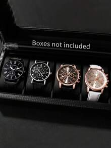4pcs/Set Best Friend Family Quartz Watch Fashion Black And White Leather Quartz Watch Set Multifunctional Commuter Fashion Casual Watch - Black - View 1