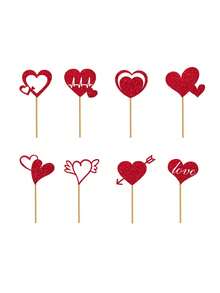 24pcs,Love Cake Insert, Love Series Birthday Cupcake Decoration, Valentine's Day Party Decoration Set, Including Romantic Heart-Shaped Flags, Suitable For Girlfriend's Proposal Anniversary Surprise Decoration, Wedding Anniversary Baking Diy Accessories To Create A Romantic Theme Birthday Party, Couple Afternoon Tea Dessert Table Decoration, Exquisite Packaging, Excellent Gift