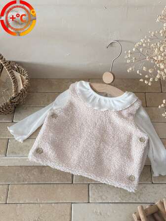 Chaleco de borreguito de unicolor cálido para bebés niñas, invierno (solo chaleco)