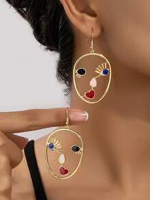 A Pair Of New Abstract And Exaggerated Facial Earrings With A Female Niche Personalized And Design Sense, Heart-Shaped Gemstone Earrings