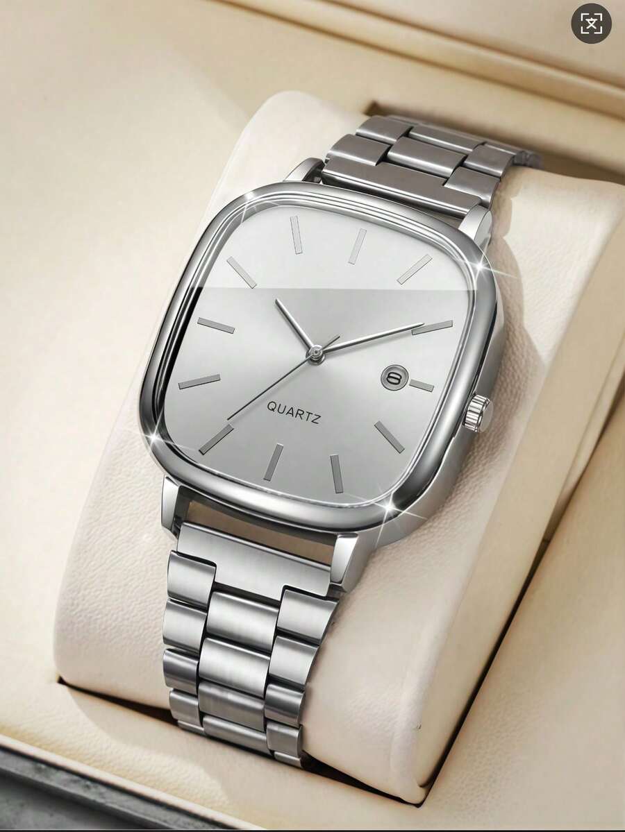 1pc Minimalist Men's Bar Scale Dial Quartz Watch With Mesh Strap, Suitable For Daily Wear, Birthday, Gift For Men, Anniversary, Year-End Promotion, Singles' Day, Halloween Promotion, No Gift Box - White - View 1