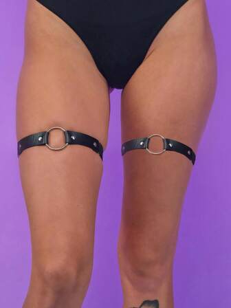 2 st svarta benringar i PU-läder med resårband för kvinnor för modern bendekoration, lämpliga för dagligt bruk