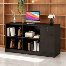 Mostrador Para Negocio 2 Niveles 4 Espacios Con Cajón - Negro - Ver 8