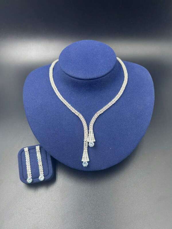 1 Set Women's Luxury Jewelry Set, Cubic Zirconia + New Style Rhinestone, Suitable For Evening Gala, Wedding, Party, And Daily Wear