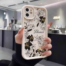1pc Black, White & Brown Floral, Plant, Leaf Printed Creative & Personalized Phone Case, Matte Black, White, Brown, Coffee Color Gradient Frame, Shockproof Soft Shell Cover For OPPO/VIVO//HONOR/APPLE/REALME/TRANSSION/A38/A58/A78/A12/A15/S/A16/A17/A32/A52/A53 - 冷咖色 - 查看 9
