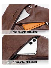 Vintage Leather Sling Bag Backpack For Men Crossbody Chest Pack Daypack Multi-Pocket Water-Resistant Lightweight Bag For Outdoor Travel, Hiking, Camping, Daily Commute, Work, School & Casual Use - màu nâu - Xem 6