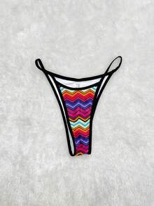 全新条纹高腰沙滩装派对优雅比基尼泳裤，女士时尚比基尼，适合夏季海滩 - 彩色 - 查看 1