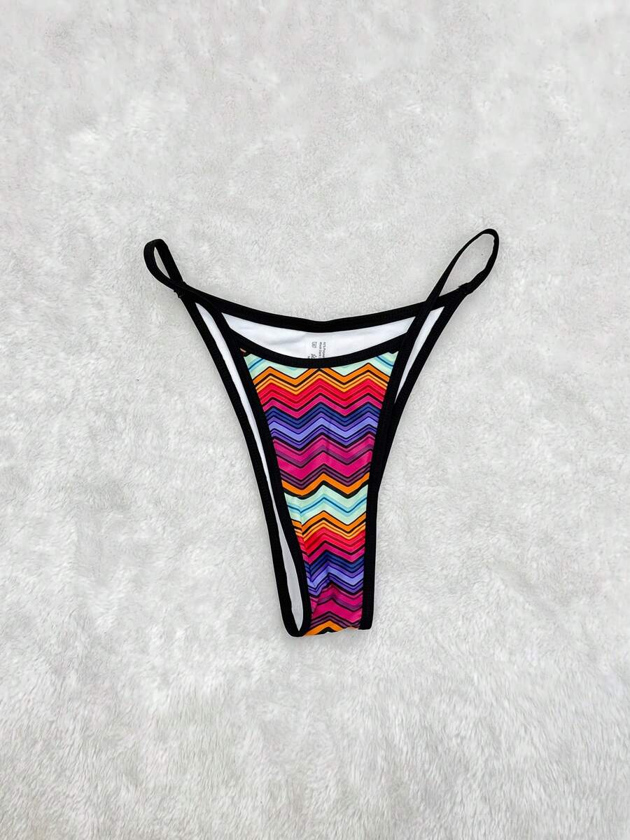 全新条纹高腰沙滩装派对优雅比基尼泳裤，女士时尚比基尼，适合夏季海滩 - 彩色 - 查看 1