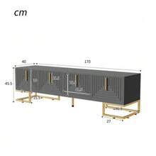 TV Stand, Low Cabinet With Textured Door, Gold Handles And Legs. - Grey - View 10
