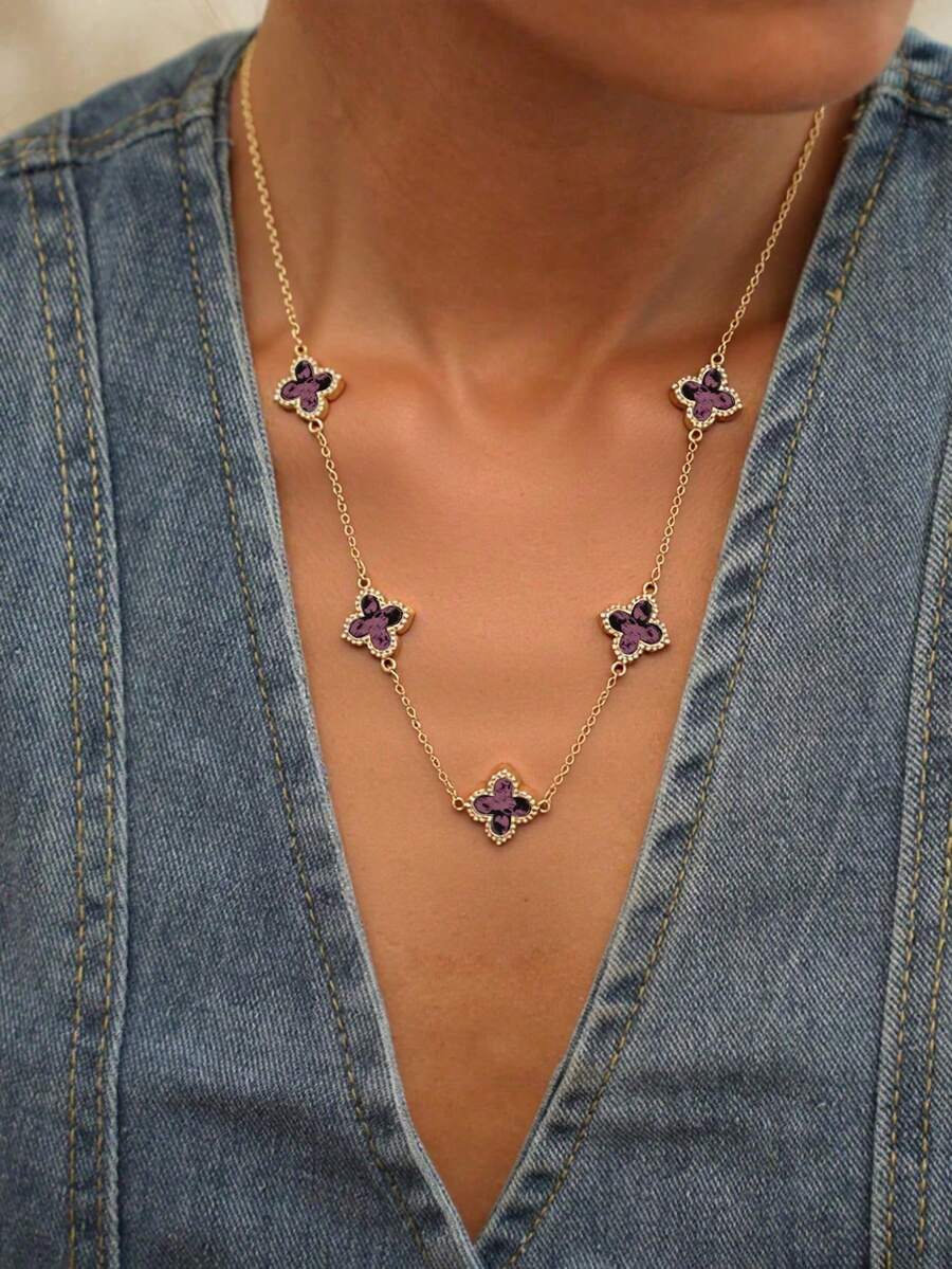 1 Summer Elegant Luxury Leaf Grass Decorative Necklace, Suitable For Women's Daily Wear, Mother's Day Gift, Beach, Vacation